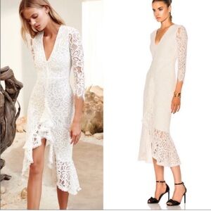 ALEXIS Nadege White Lace Midi Dress